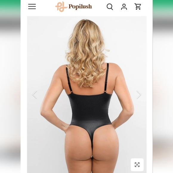 Deep V-Neck Leather Shapewear Thong Bodysuit - Picture 4 of 7